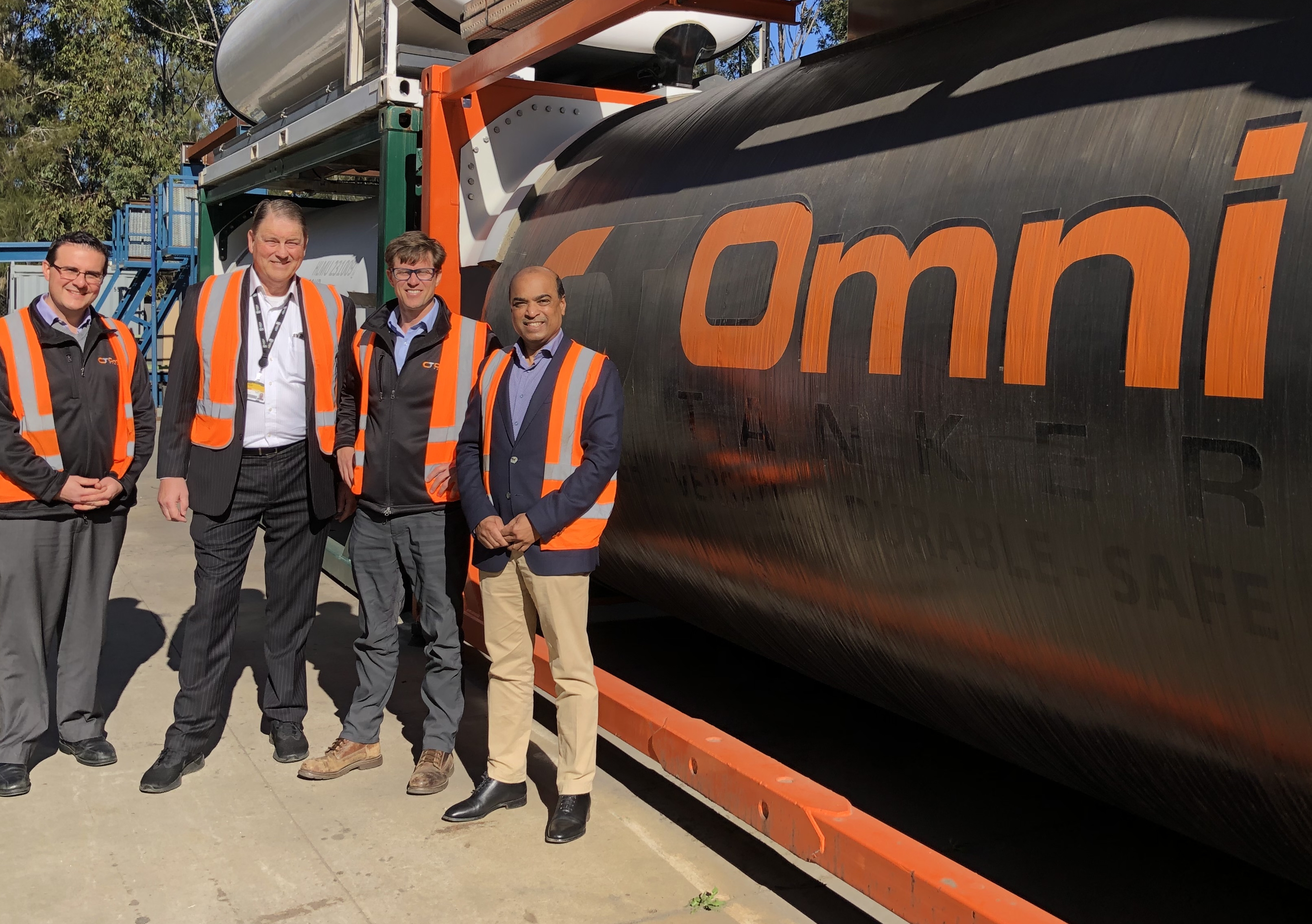 From left: Omni Tanker CTO Luke Djukic, UNSW&#039;s Iain Walker, Omni Tanker CEO/Founder Daniel Rodgers, UNSW AMAC Director Gangadhara Prusty.
