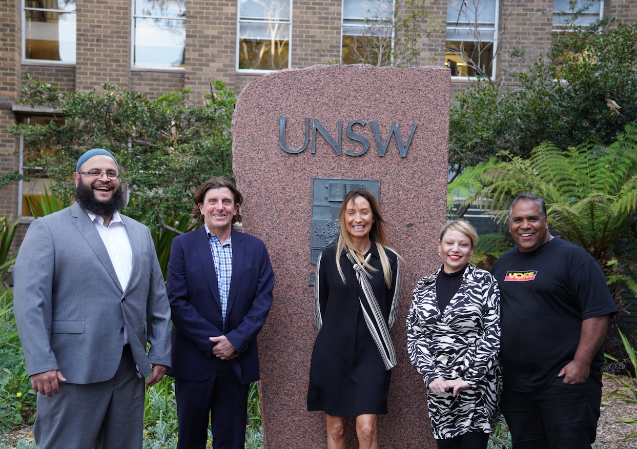 Ali Faraj, Dr Geoff Toogood, Professor Maree Toombs and representatives for Megan Krakouer (Fiona Rigney and Andrew Krakouer) at the Australian Mental Health Prize award ceremony at UNSW Sydney. Photo: Simon Anders.