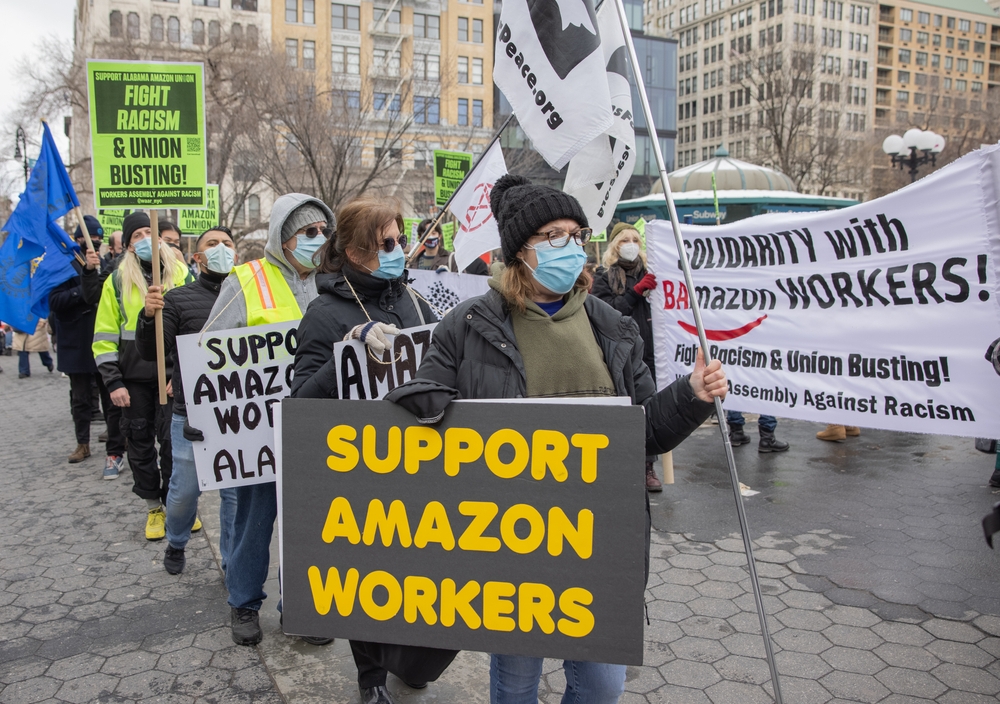 Protest in support of Amazon warehouse workers in Bessemer, Alabama who are seeking to form a union.