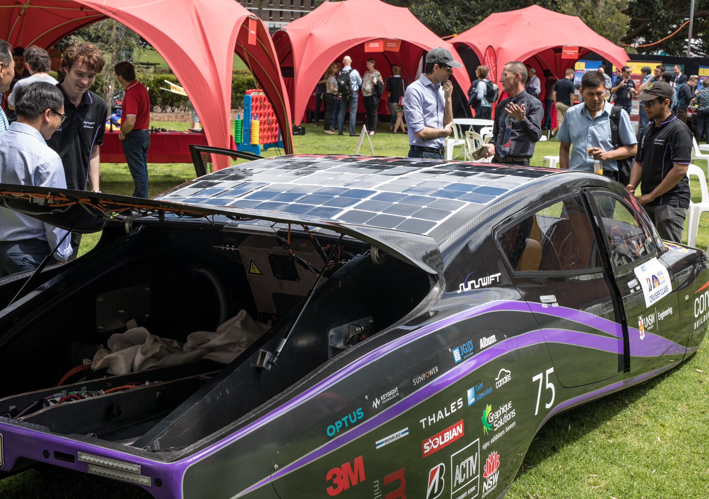 The Sunswift team shows off its latest solar car. Photo: UNSW Engineering