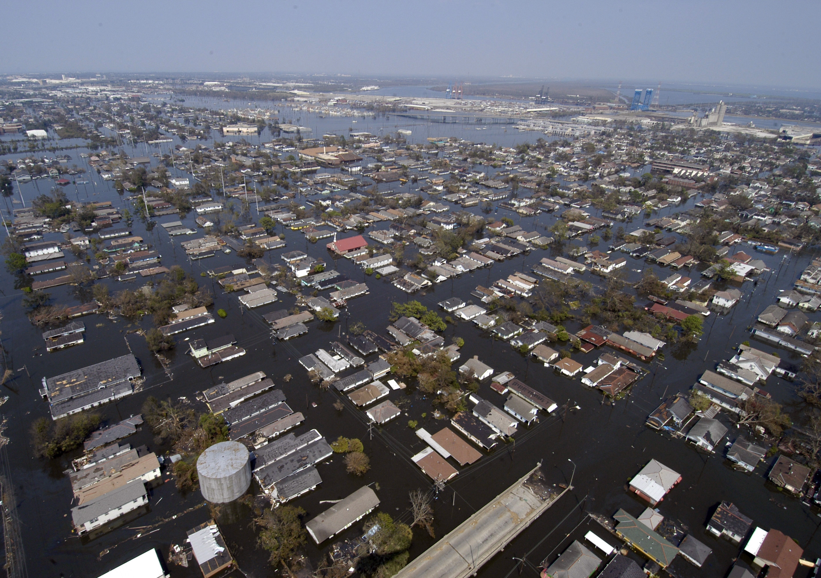 New Orleans four days after Hurricane Katrina in 2005 ... climate change is bringing more rainfall to urban areas and leaving less water in rural and farming areas. Photo: US Navy