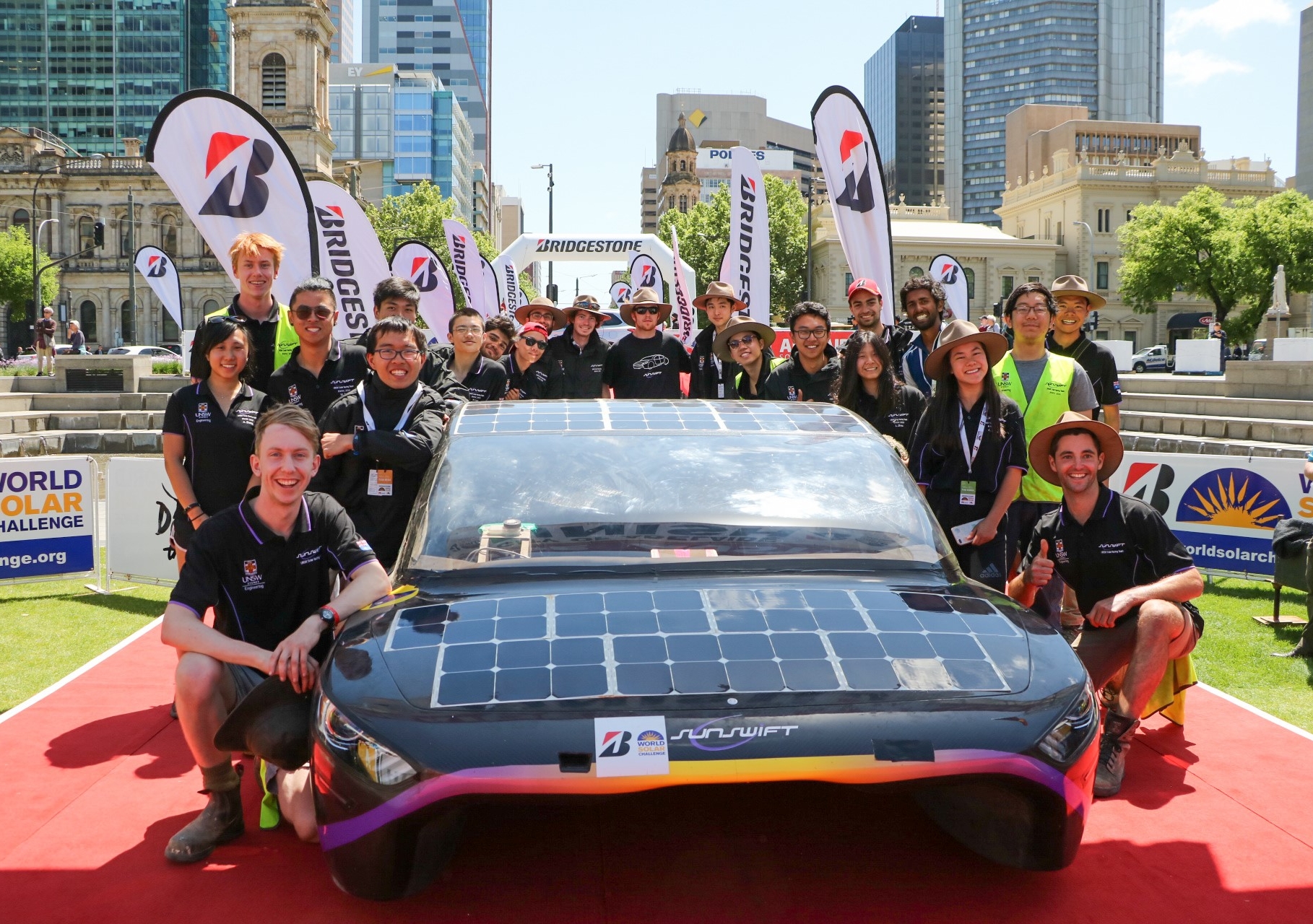 UNSW Sunswift were the first to cross the line at the 2019 Bridgestone World Solar Challenge.